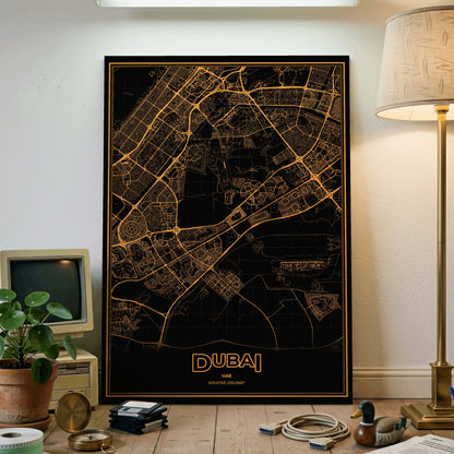Dubai Phosphor Map Poster - Amber CRT