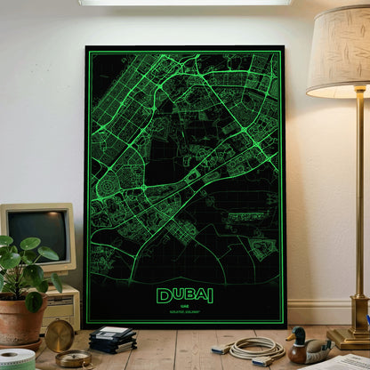 Dubai Phosphor Map Poster - Phosphor Green