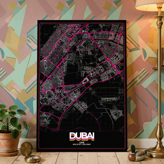 Dubai Retro Map Poster