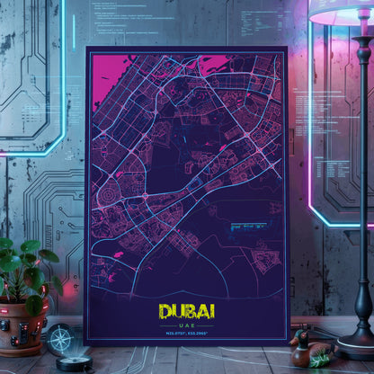 Dubai Cyberpunk Map Poster