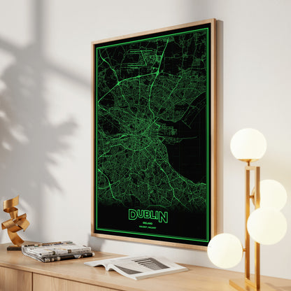 Dublin Phosphor Map Poster - Phosphor Green