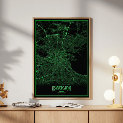 Dublin Phosphor Map Poster - Phosphor Green