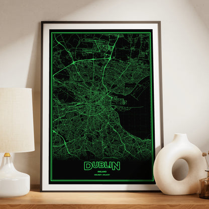 Dublin Phosphor Map Poster - Phosphor Green