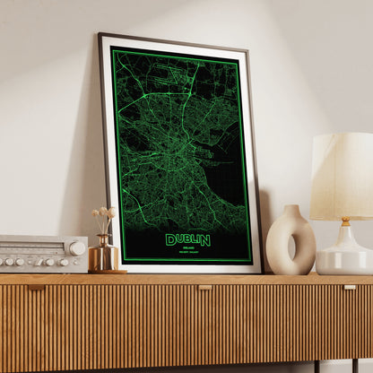 Dublin Phosphor Map Poster - Phosphor Green