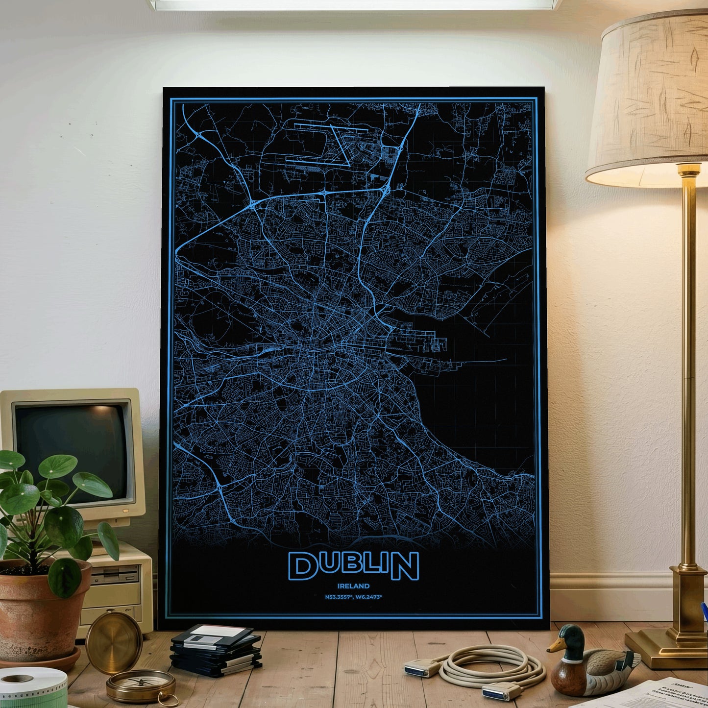 Dublin Phosphor Map Poster - IBM Blue