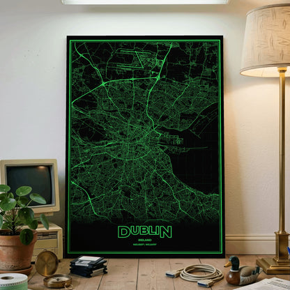 Dublin Phosphor Map Poster - Phosphor Green