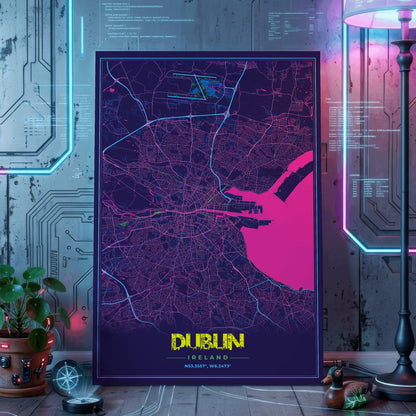 Dublin Cyberpunk Map Poster