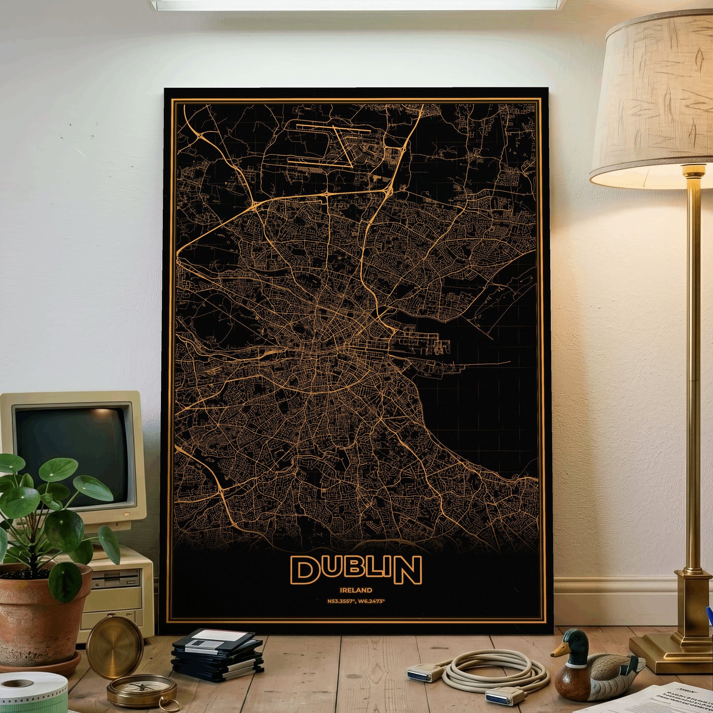 Dublin Phosphor Map Poster - Amber CRT