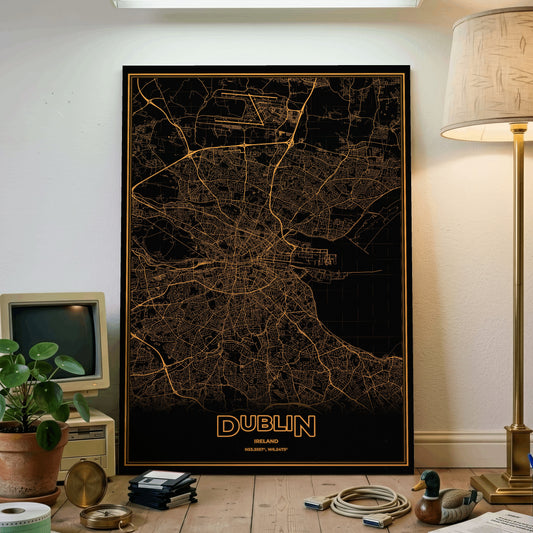 Dublin Phosphor Map Poster - Amber CRT