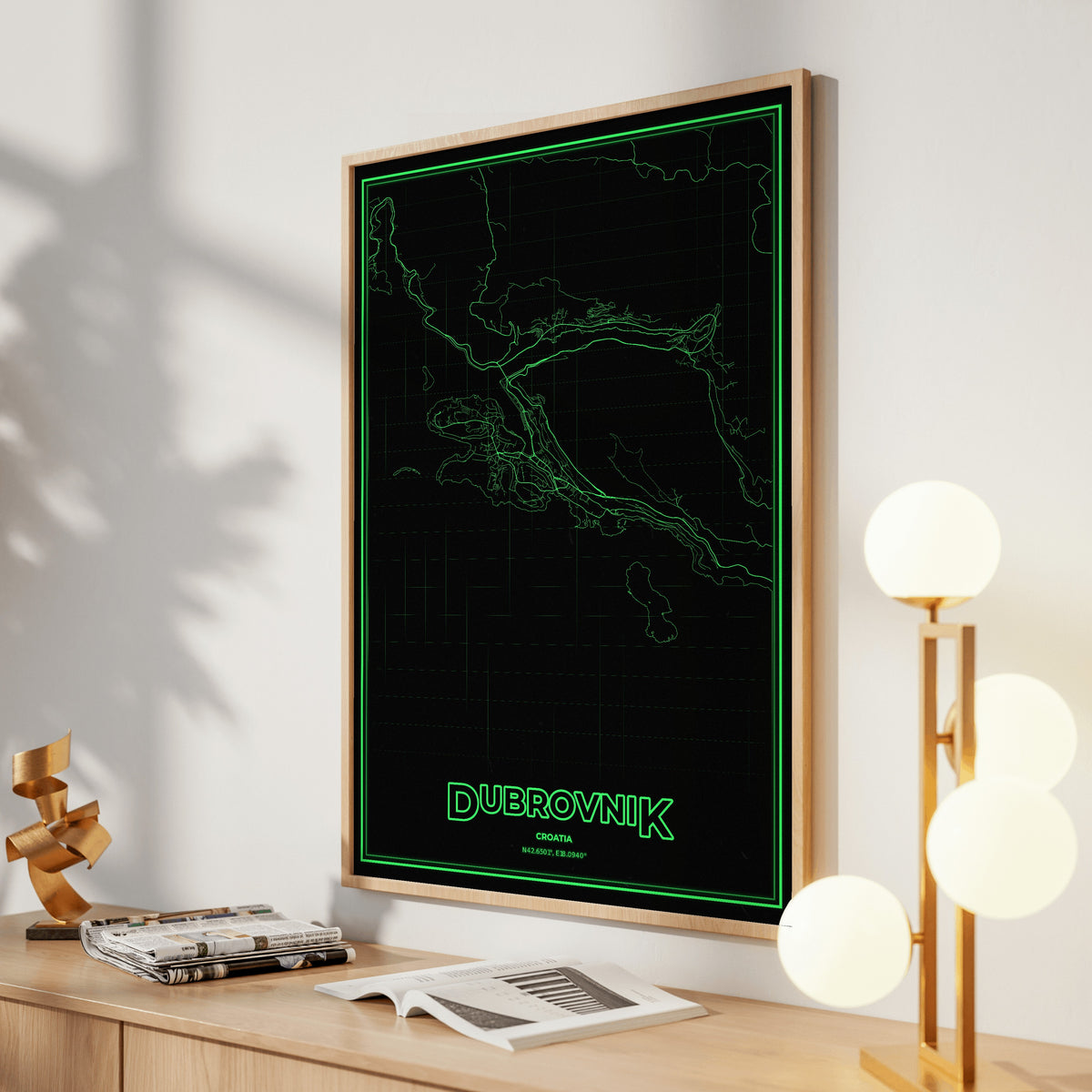 Dubrovnik Phosphor Map Poster - Phosphor Green