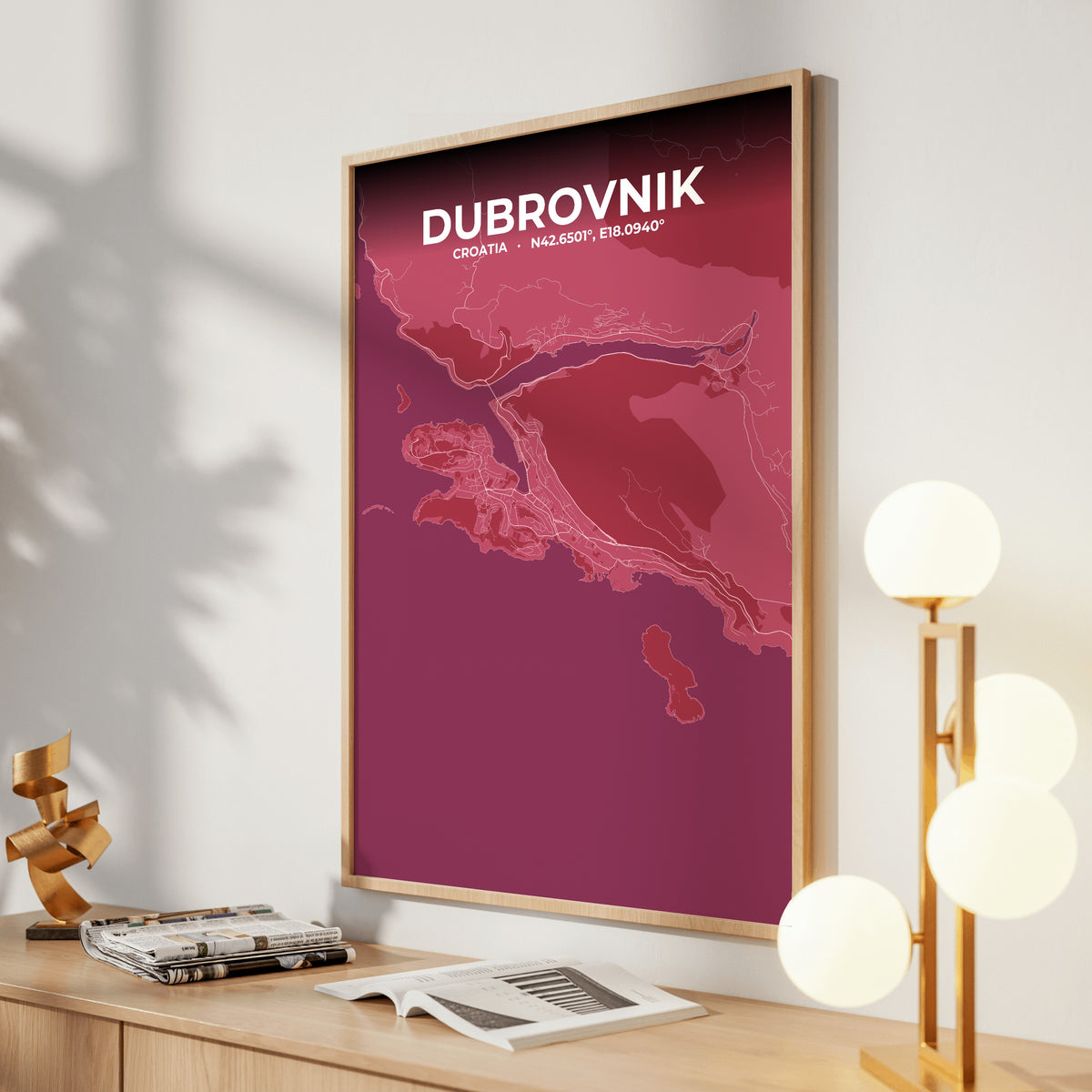 Dubrovnik Scarlet Map Poster