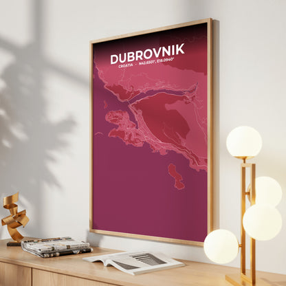 Dubrovnik Scarlet Map Poster