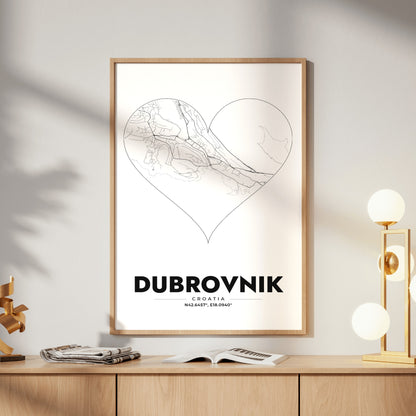 Dubrovnik Heart Map Poster
