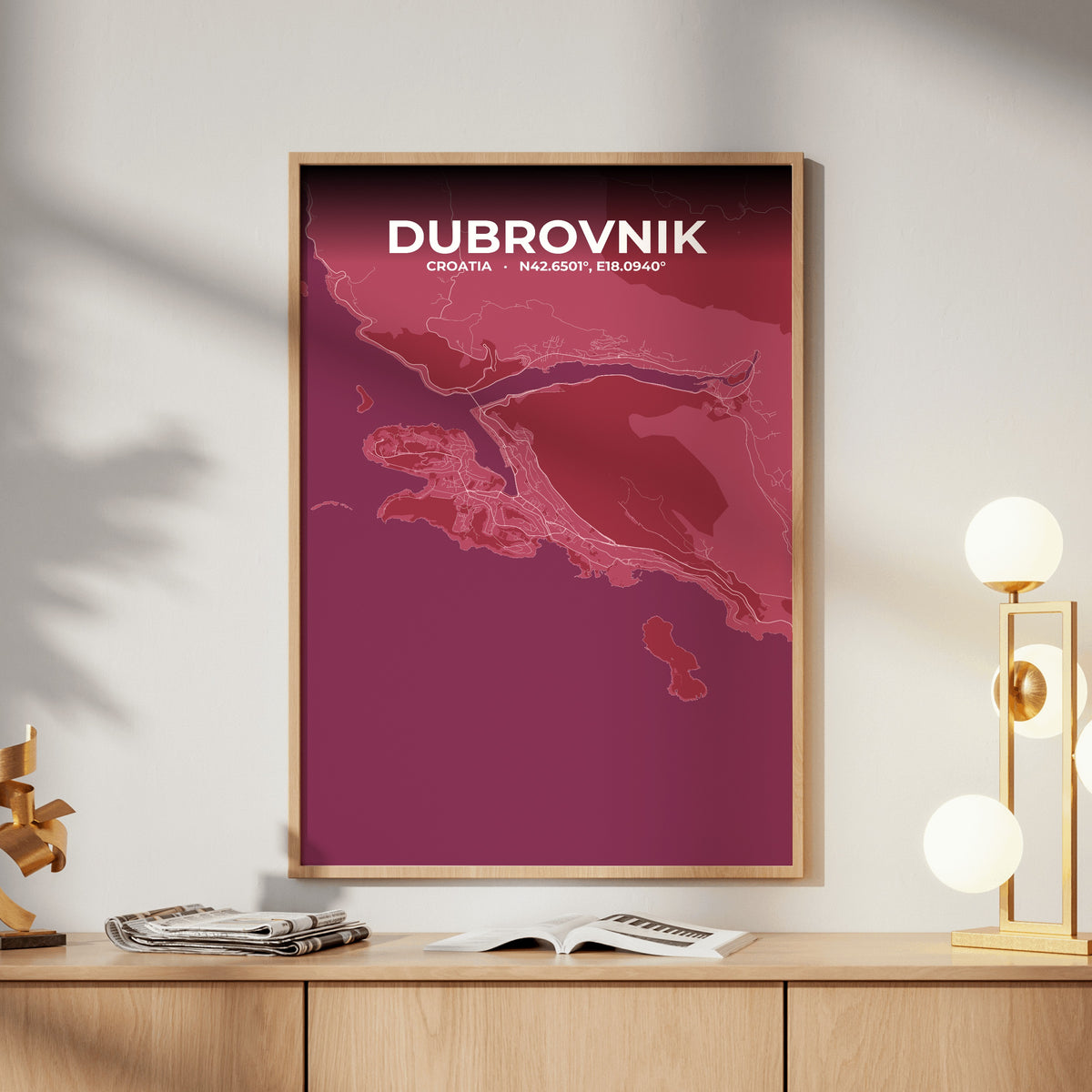 Dubrovnik Scarlet Map Poster