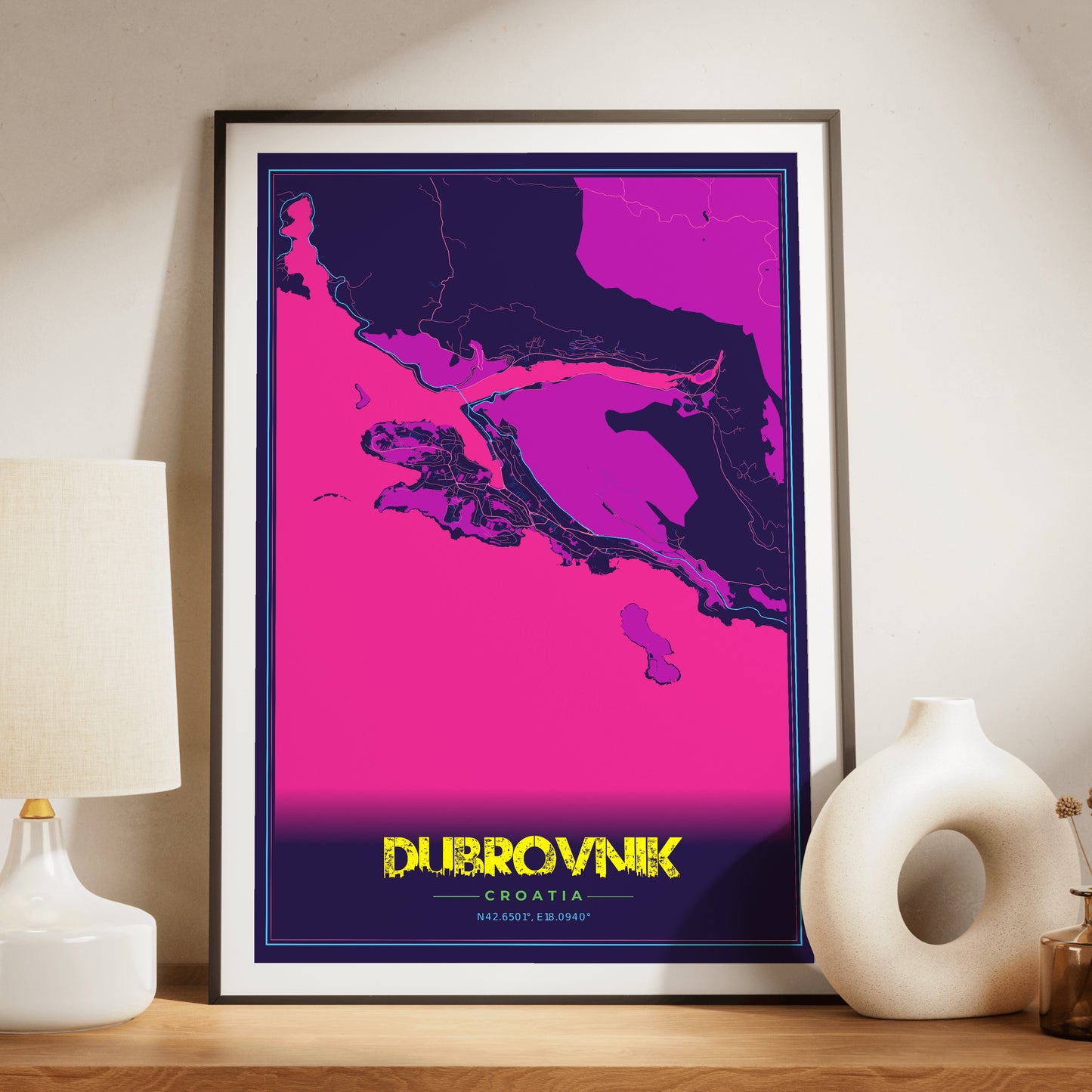 Dubrovnik Cyberpunk Map Poster