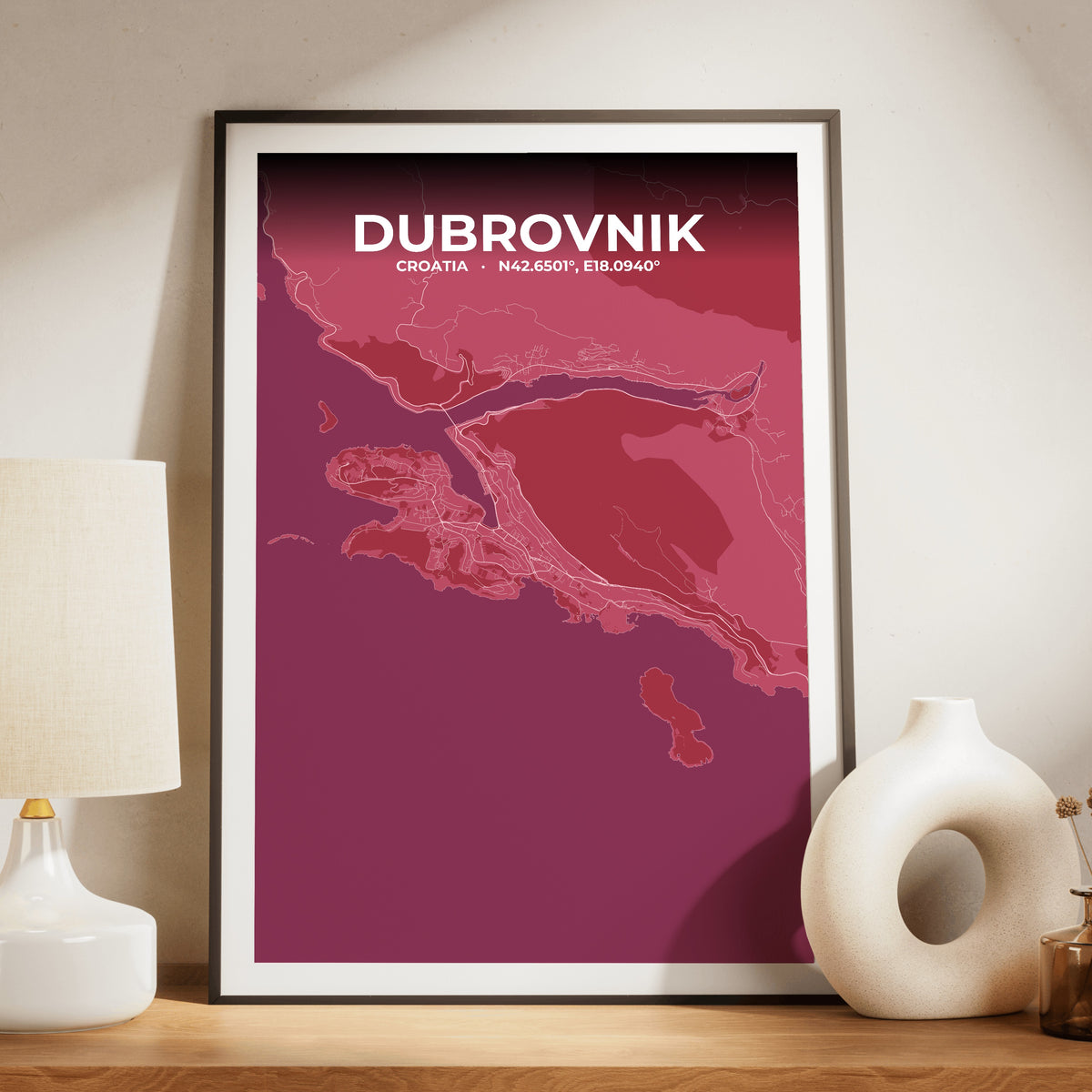 Dubrovnik Scarlet Map Poster