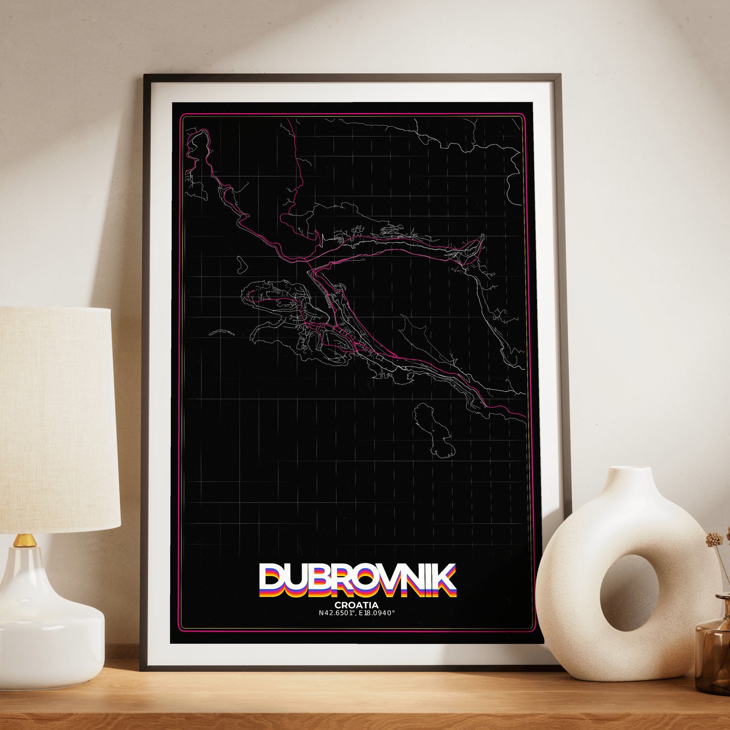 Dubrovnik Retro Map Poster