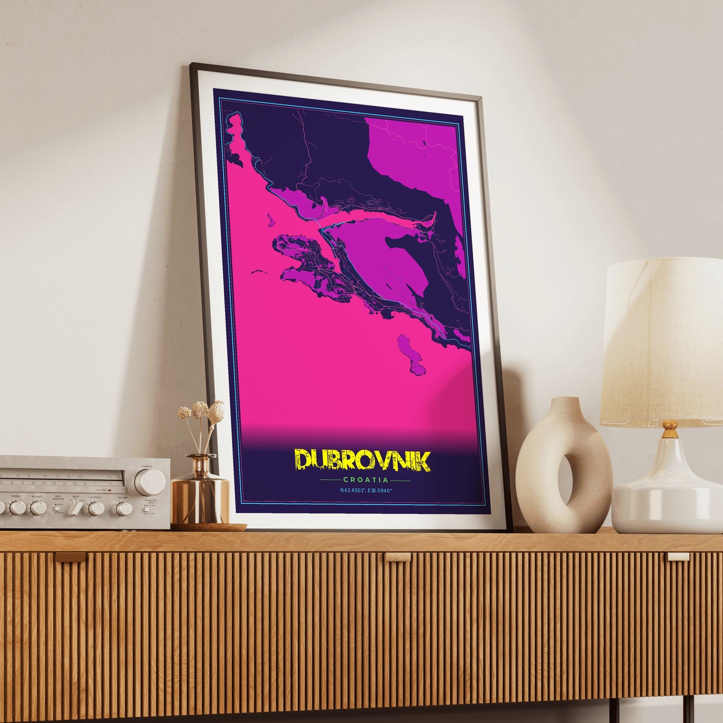Dubrovnik Cyberpunk Map Poster