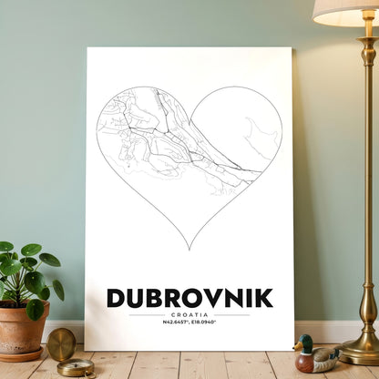 Dubrovnik Heart Map Poster
