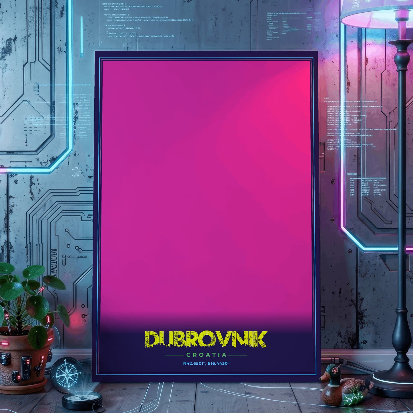 Dubrovnik Cyberpunk Map Poster