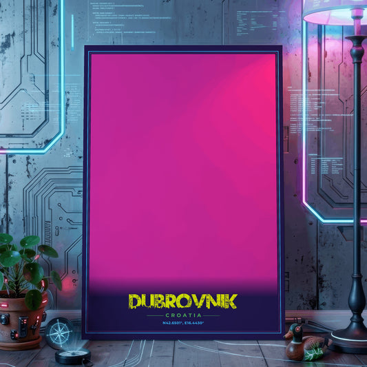 Dubrovnik Cyberpunk Map Poster