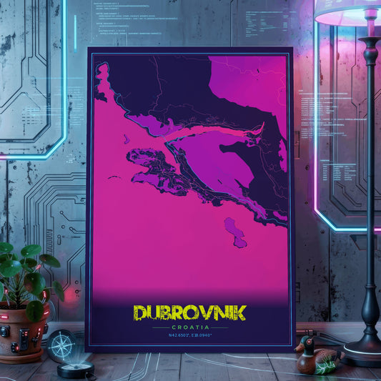 Dubrovnik Cyberpunk Map Poster