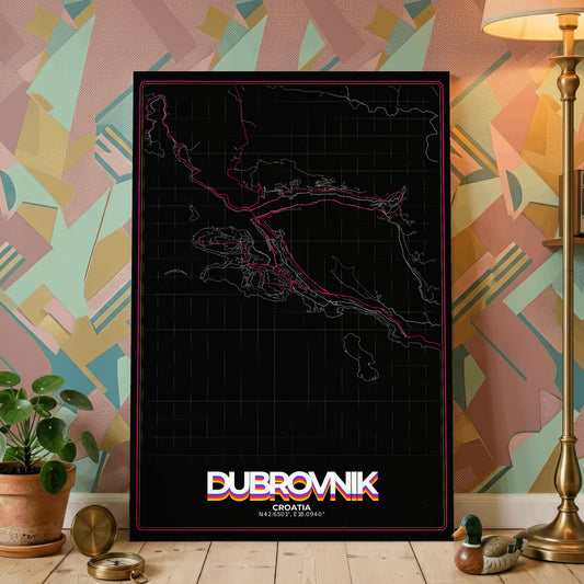 Dubrovnik Retro Map Poster