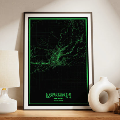 Dunedin Phosphor Map Poster - Phosphor Green
