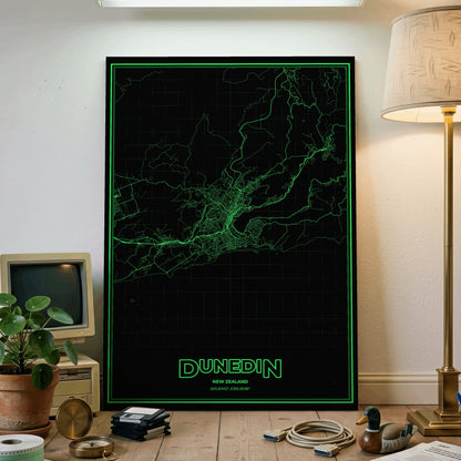 Dunedin Phosphor Map Poster - Phosphor Green