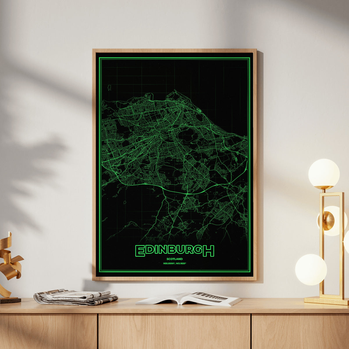 Edinburgh Phosphor Map Poster - Phosphor Green