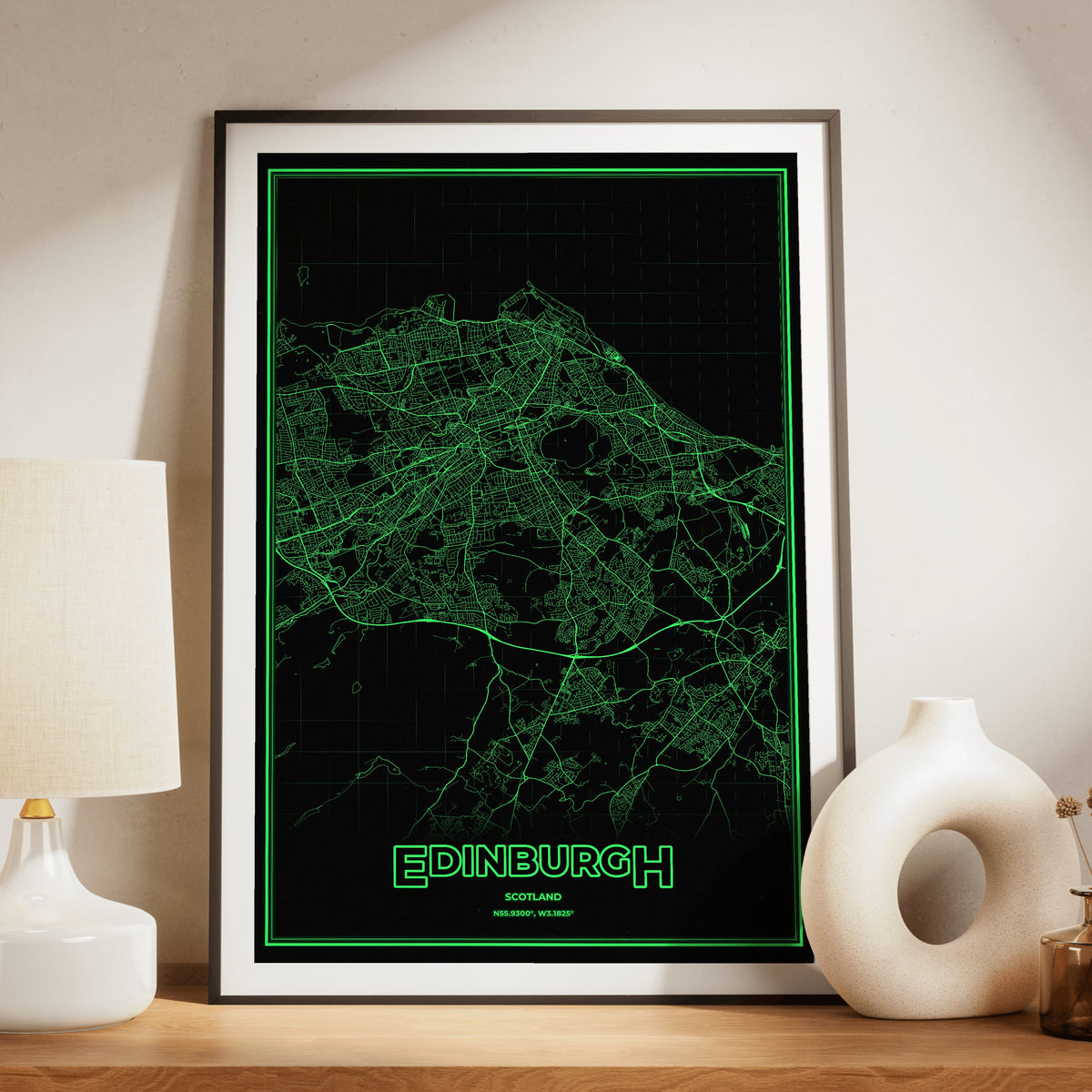 Edinburgh Phosphor Map Poster - Phosphor Green