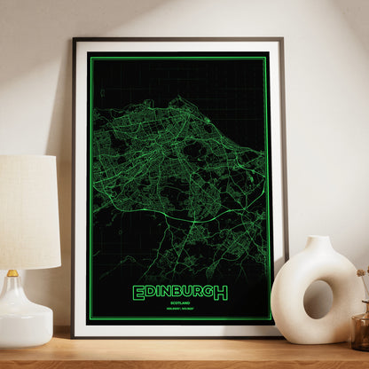 Edinburgh Phosphor Map Poster - Phosphor Green