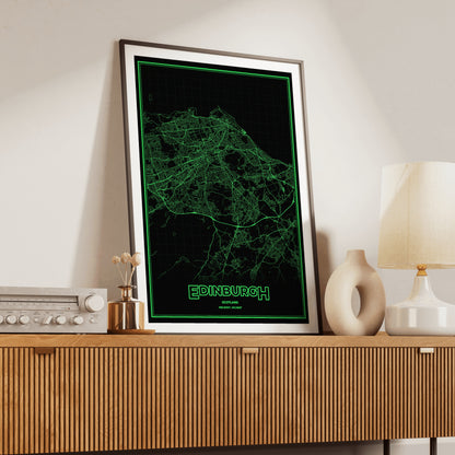 Edinburgh Phosphor Map Poster - Phosphor Green