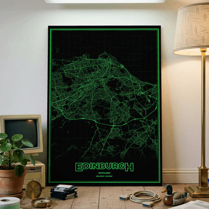 Edinburgh Phosphor Map Poster - Phosphor Green