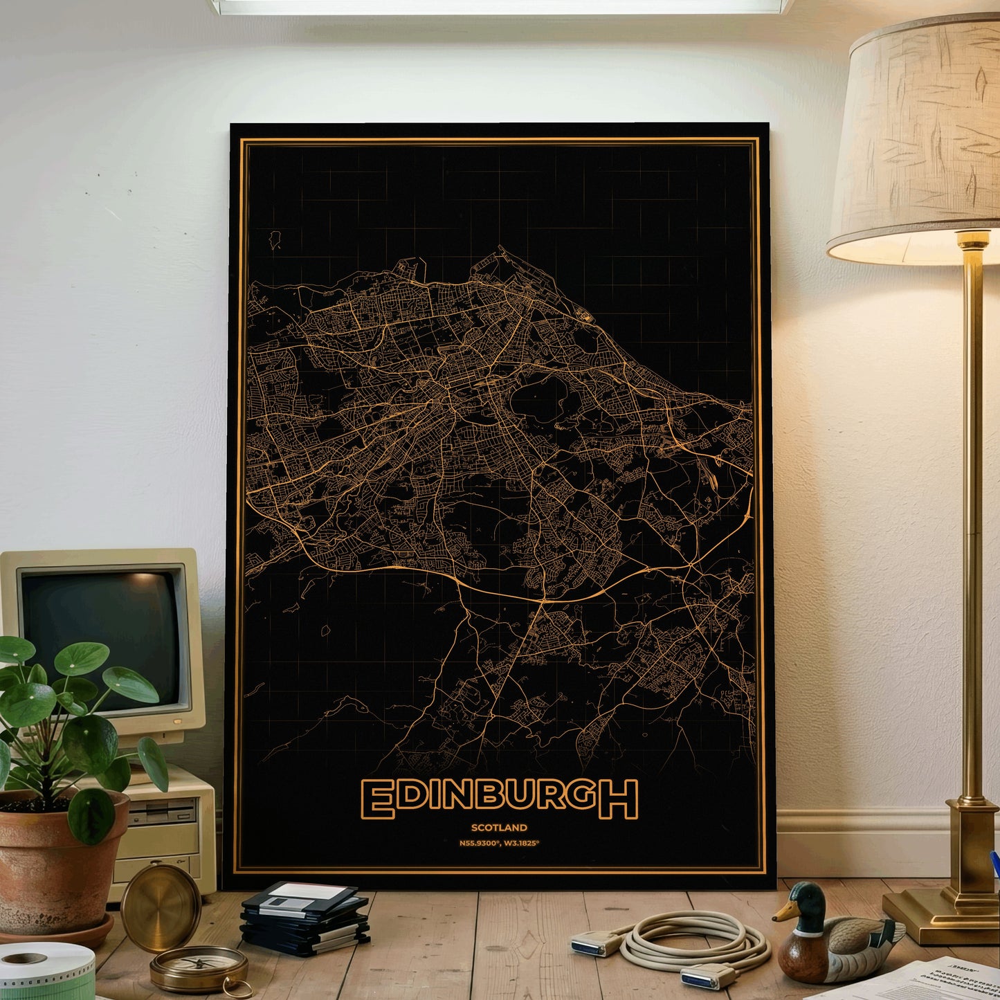Edinburgh Phosphor Map Poster - Amber CRT