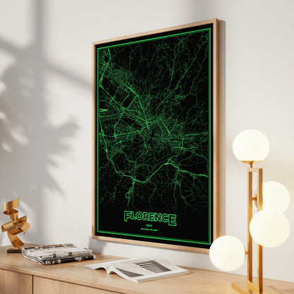 Florence Phosphor Map Poster - Phosphor Green