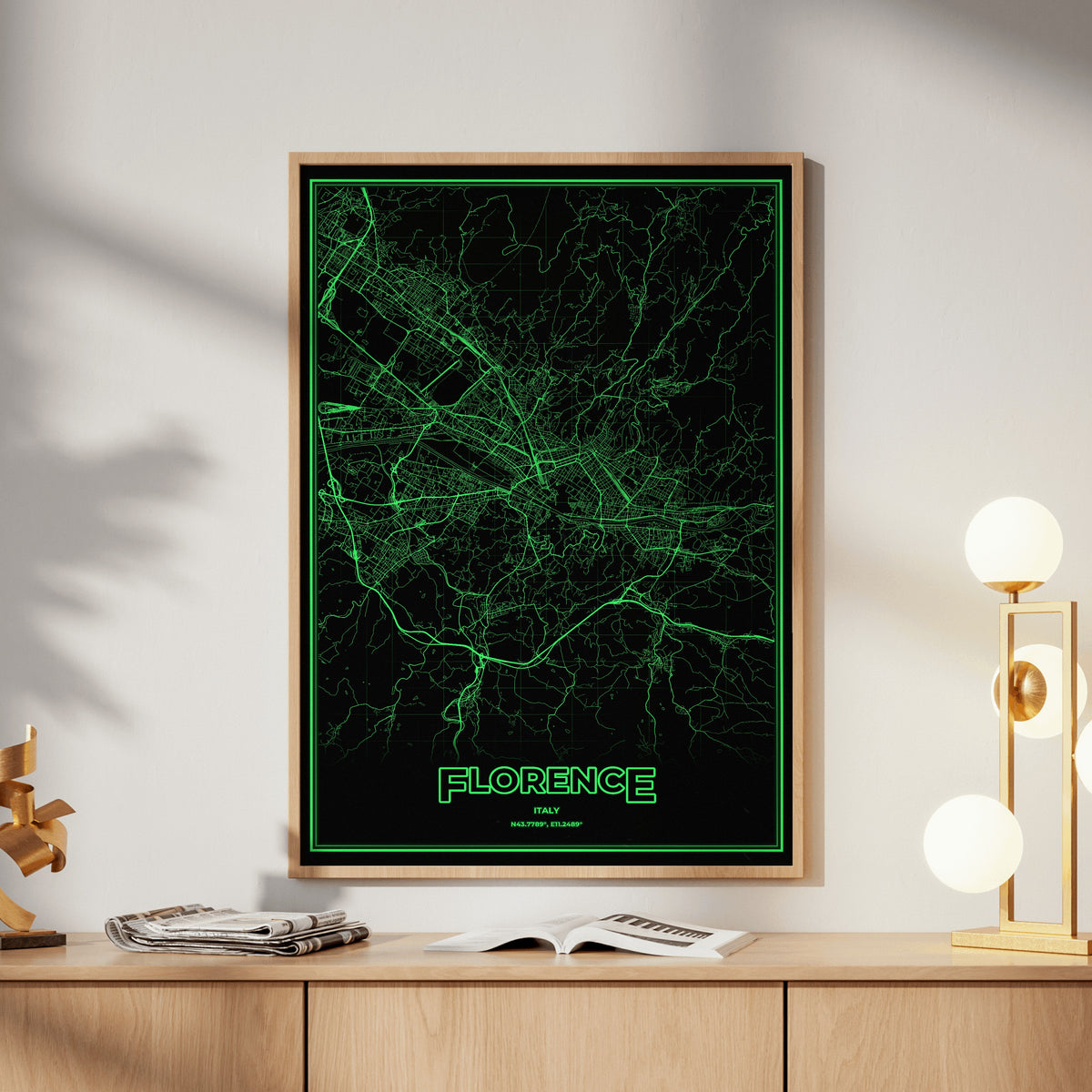 Florence Phosphor Map Poster - Phosphor Green