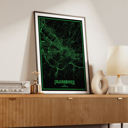 Florence Phosphor Map Poster - Phosphor Green