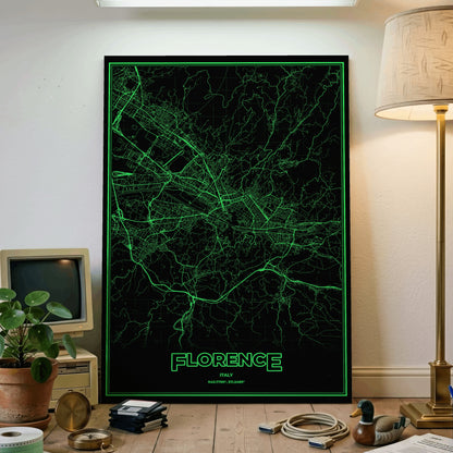 Florence Phosphor Map Poster - Phosphor Green