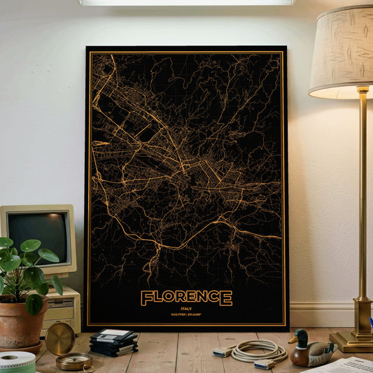 Florence Phosphor Map Poster - Amber CRT