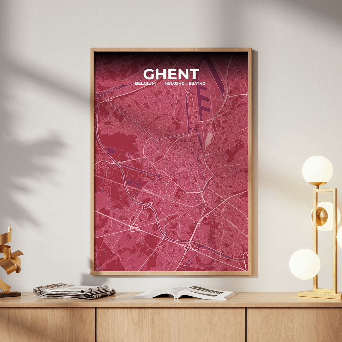 Ghent Scarlet Map Poster