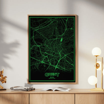 Ghent Phosphor Map Poster - Phosphor Green