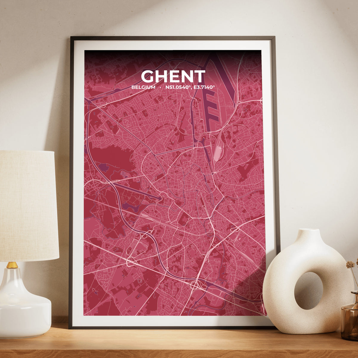 Ghent Scarlet Map Poster