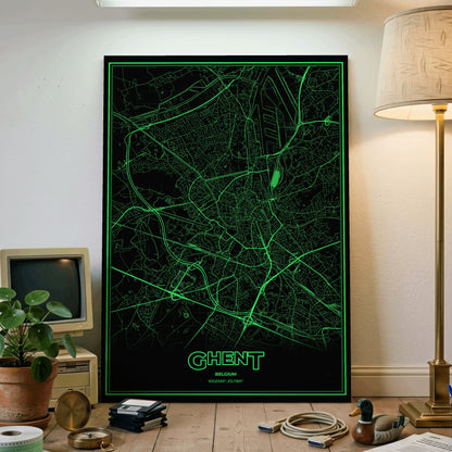 Ghent Phosphor Map Poster - Phosphor Green