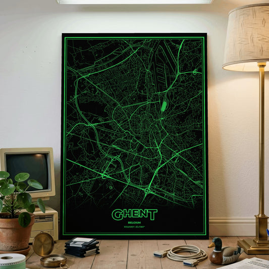Ghent Phosphor Map Poster - Phosphor Green