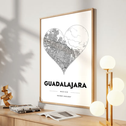 Guadalajara Heart Map Poster