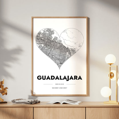 Guadalajara Heart Map Poster
