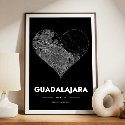 Guadalajara Heart Map Poster