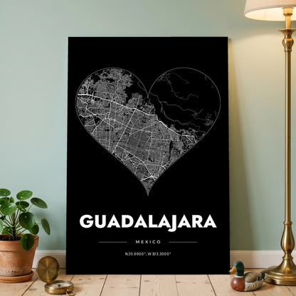 Guadalajara Heart Map Poster