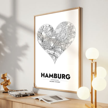 Hamburg Heart Map Poster
